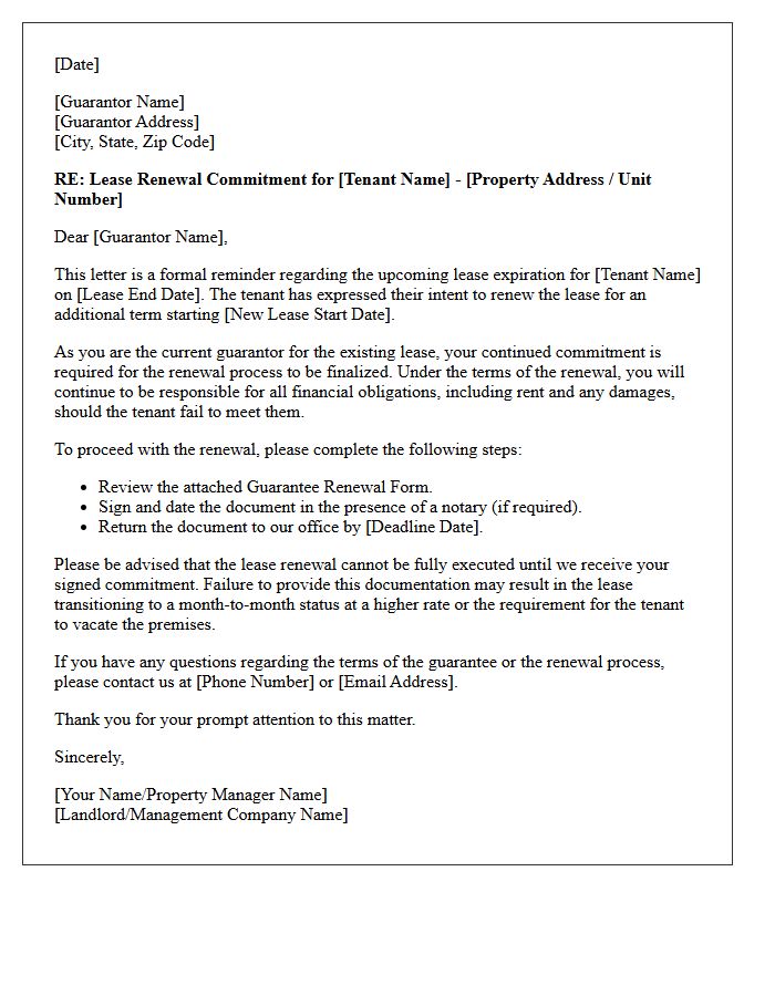 Guarantor Lease Renewal Commitment Reminder Letter