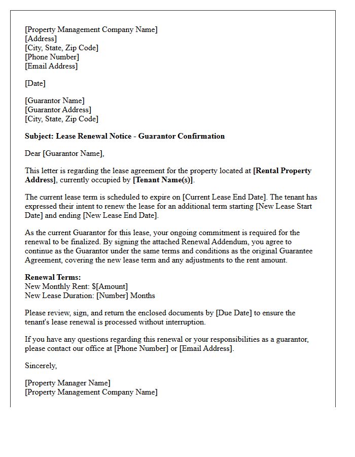 Property Management Lease Renewal Letter For Guarantors