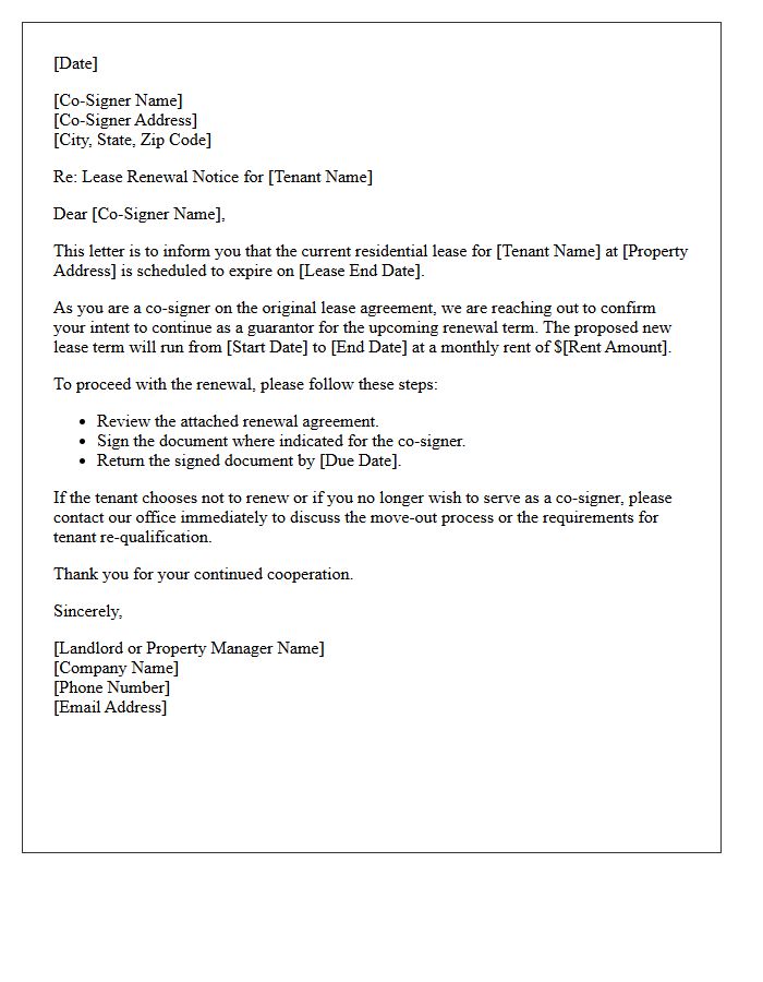Residential Lease Renewal Reminder Letter For Co-Signers
