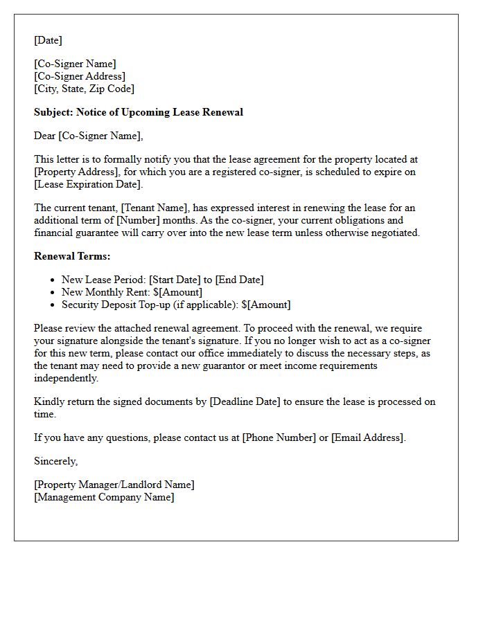 Upcoming Lease Renewal Notification Letter For Co-Signers