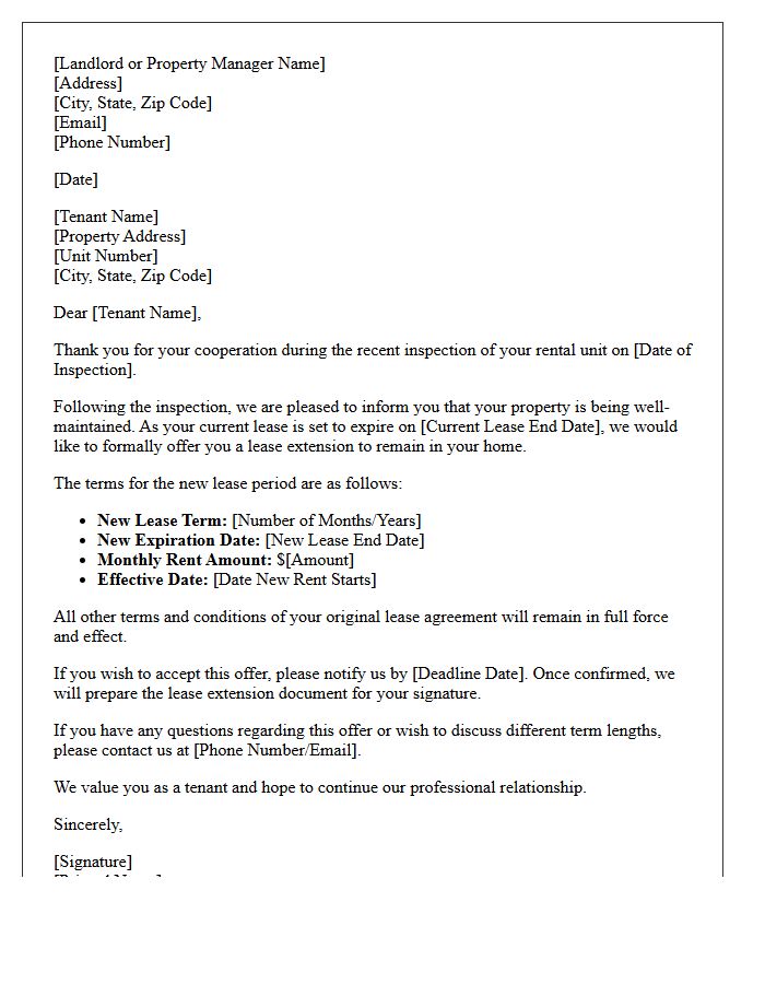 Lease Extension Offer Post-Inspection Letter