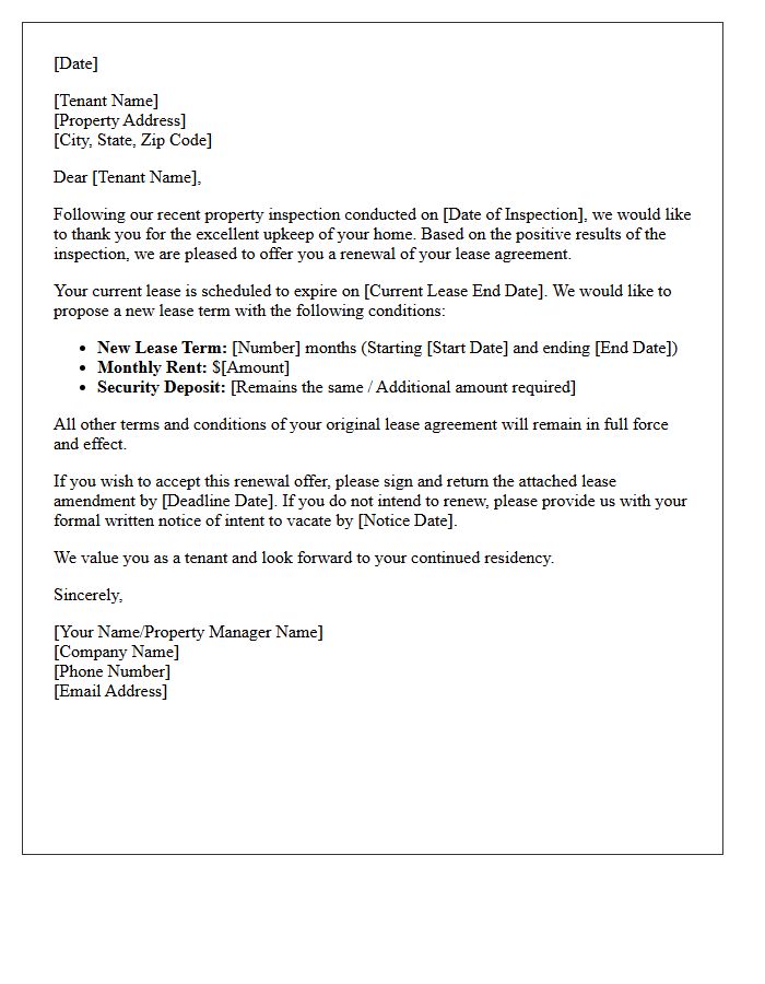 Post-Inspection Lease Agreement Renewal Letter