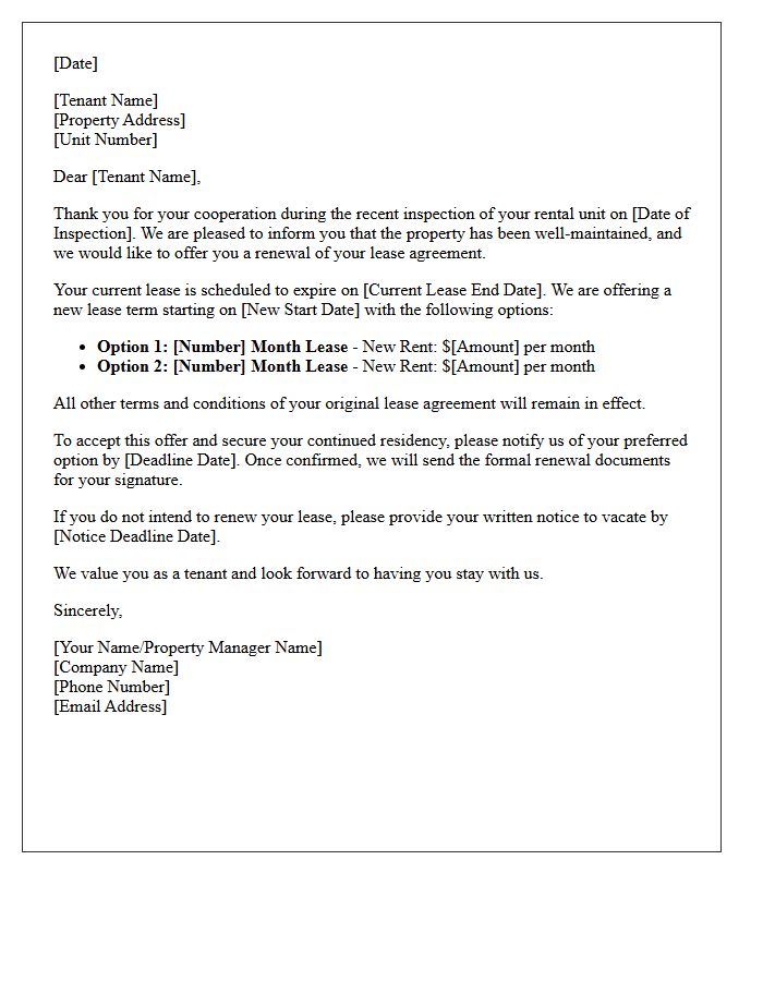Post-Inspection Lease Renewal Offer Letter