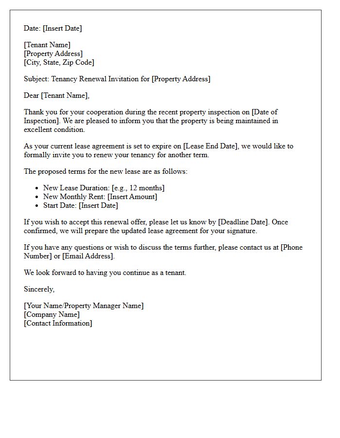 Post-Inspection Tenancy Renewal Invitation Letter