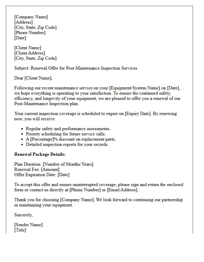 Post-Maintenance Inspection Renewal Offer Letter