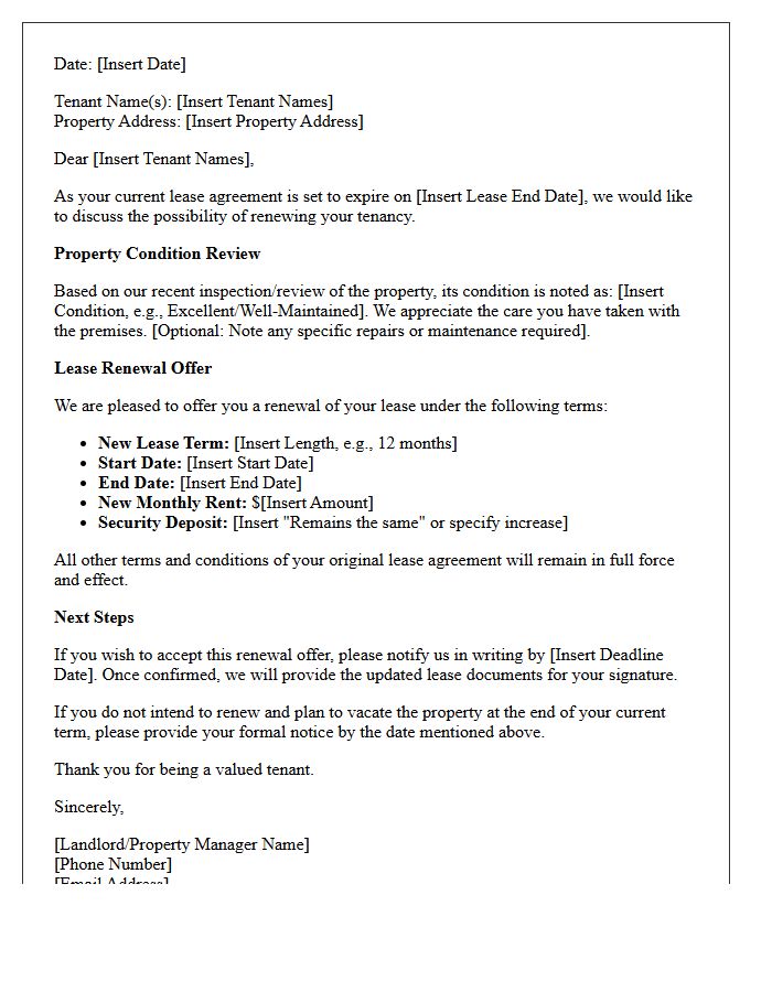 Property Condition and Lease Renewal Offer Letter