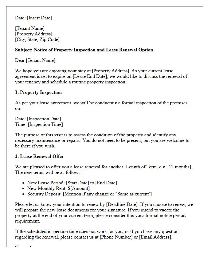 Property Inspection and Lease Renewal Letter