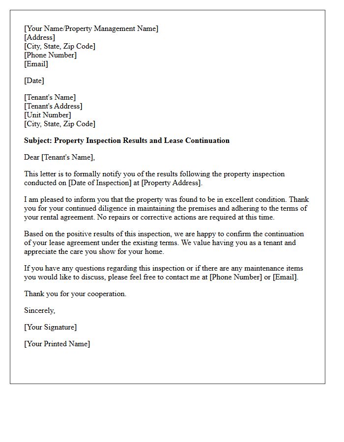 Successful Inspection and Lease Continuation Letter