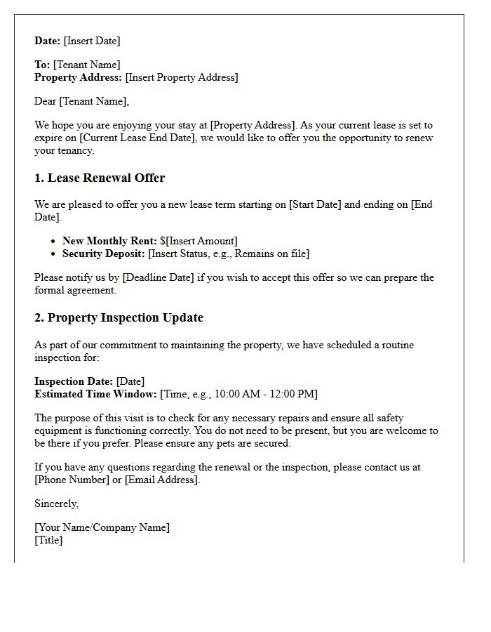 Tenant Renewal Offer and Inspection Update Letter