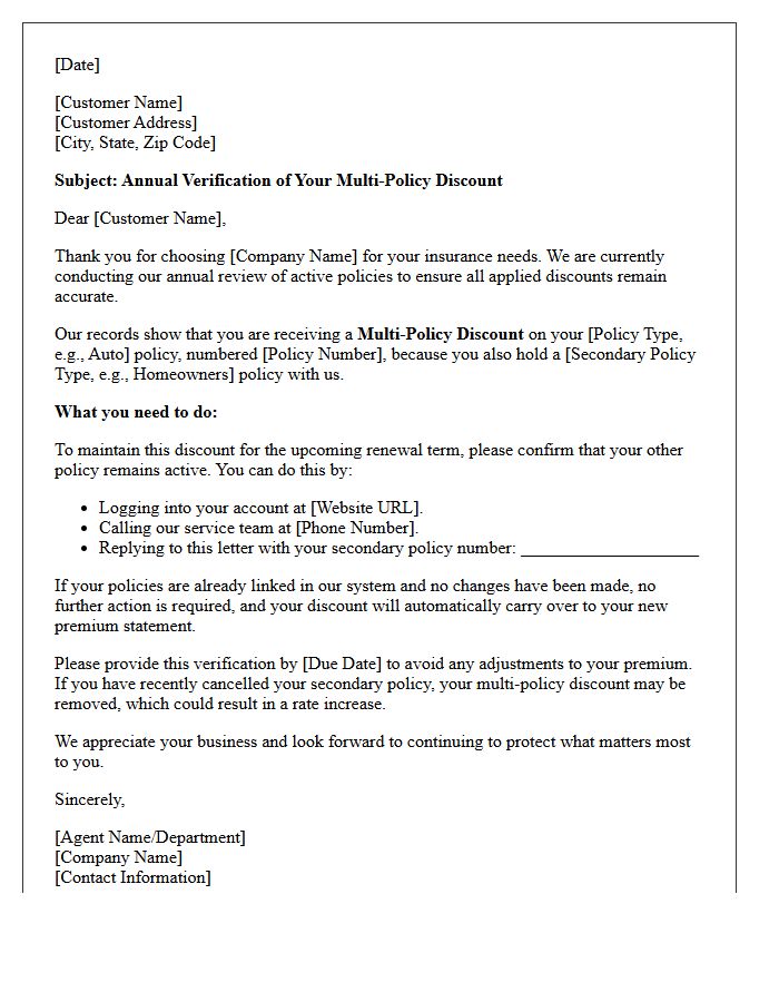 Annual Multi-Policy Discount Verification Renewal Letter