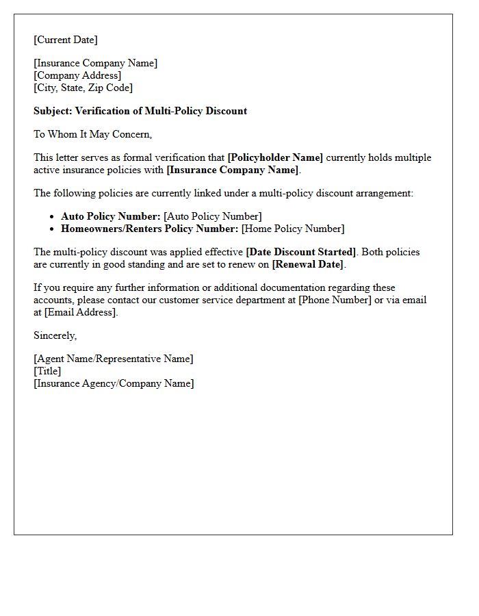 Auto and Home Multi-Policy Discount Verification Letter