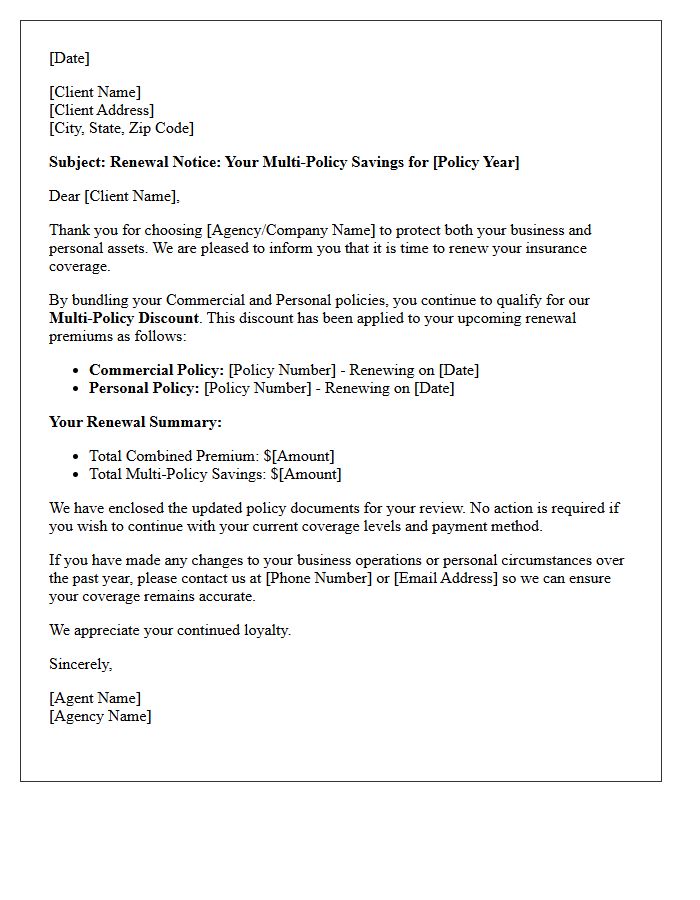 Commercial and Personal Multi-Policy Discount Renewal Letter