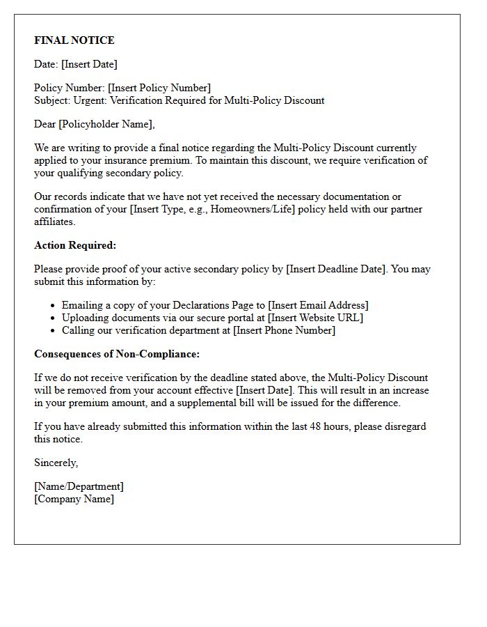 Final Notice Multi-Policy Discount Verification Letter
