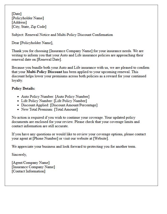 Life and Auto Multi-Policy Discount Renewal Letter