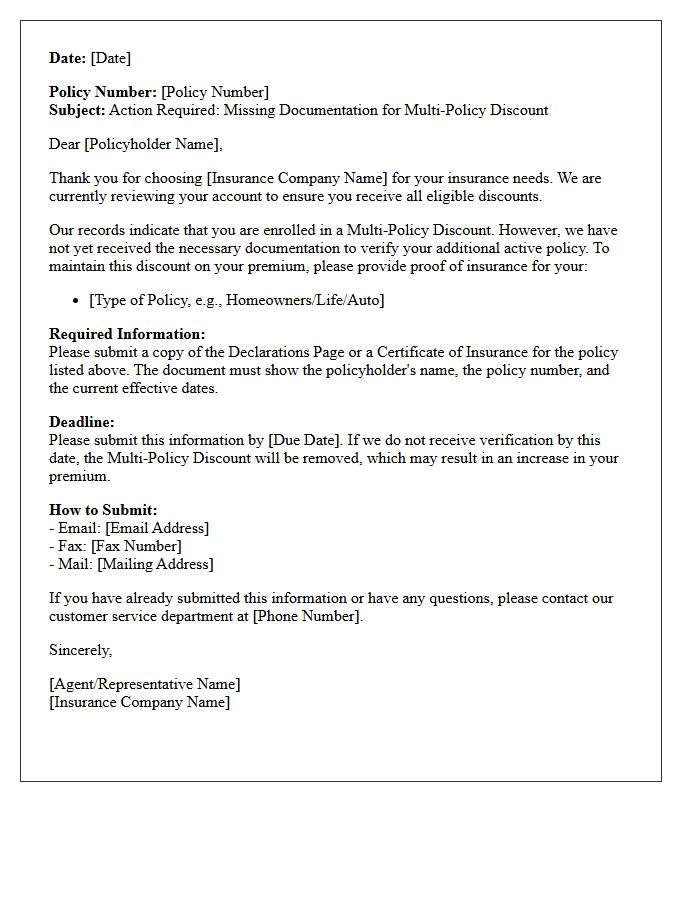 Missing Documentation Multi-Policy Discount Verification Letter