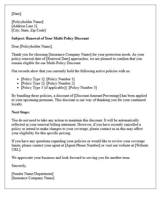 Policyholder Multi-Policy Discount Eligibility Renewal Letter