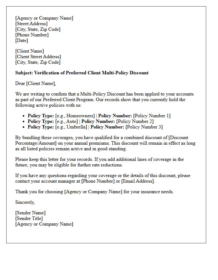 Preferred Client Multi-Policy Discount Verification Letter
