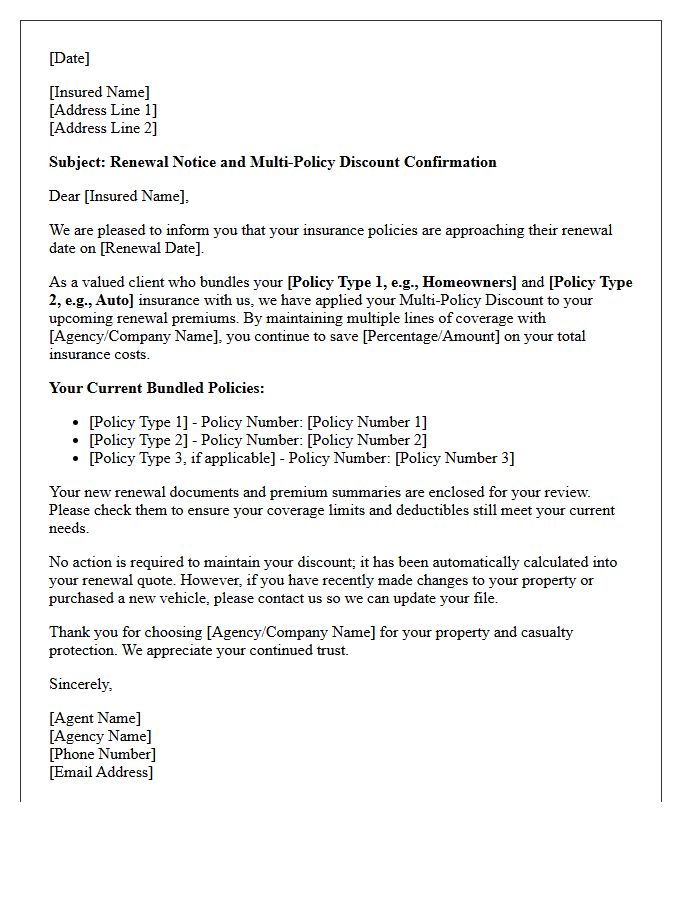 Property and Casualty Multi-Policy Discount Renewal Letter