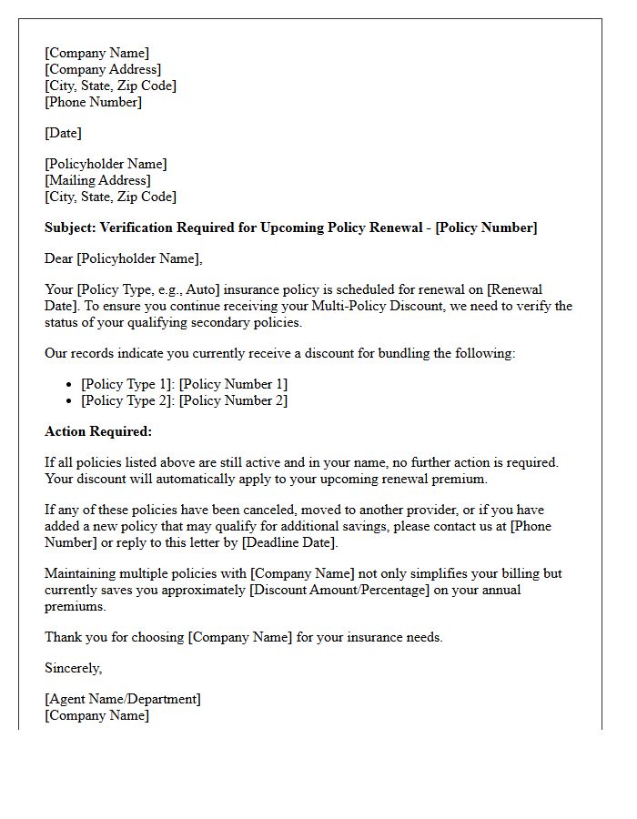 Upcoming Renewal Multi-Policy Discount Verification Letter