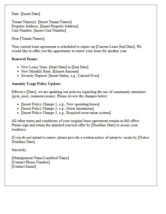 Annual Lease Renewal And Amenity Usage Policy Update Letter