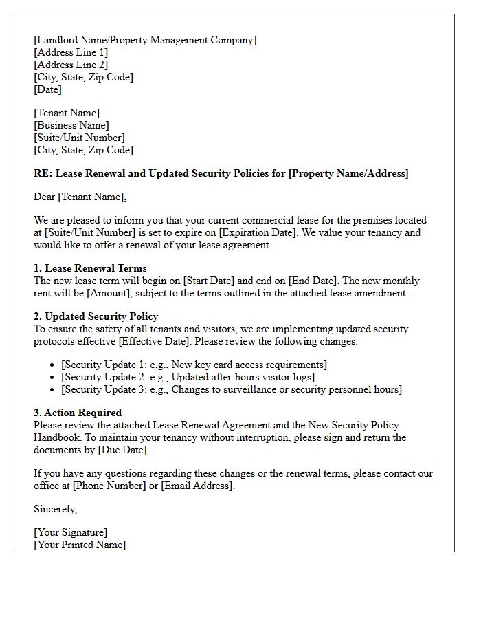 Commercial Lease Renewal And Security Policy Update Letter