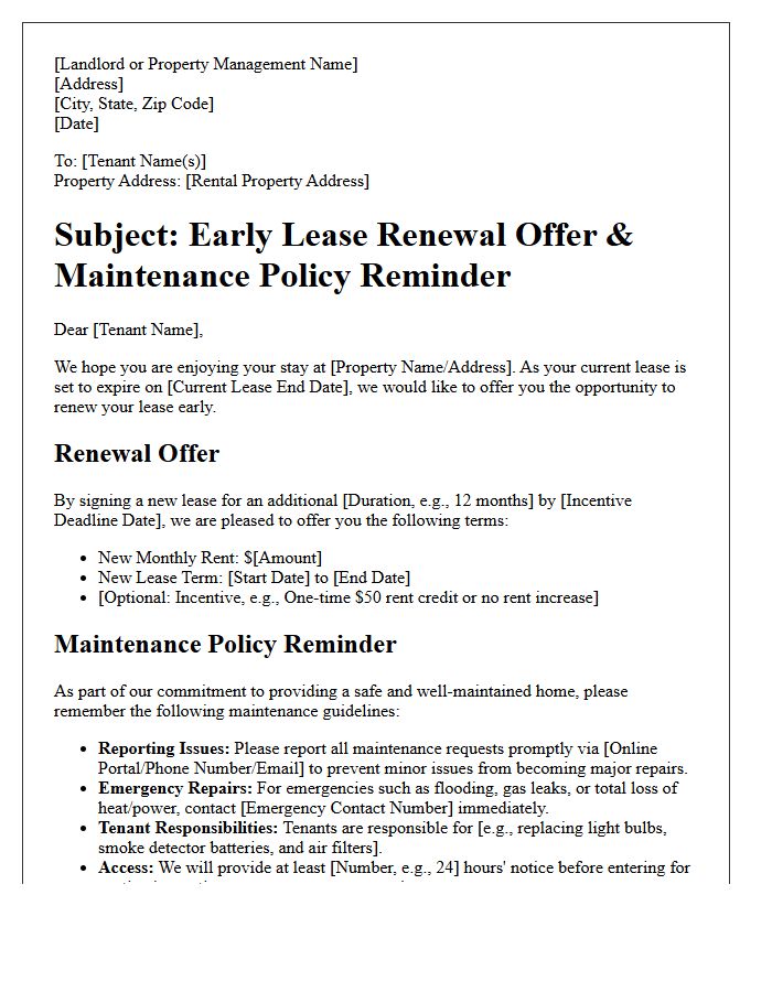 Early Lease Renewal Offer And Maintenance Policy Letter