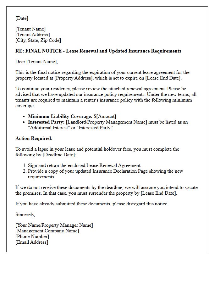 Final Notice Of Lease Renewal With Updated Insurance Policy Letter