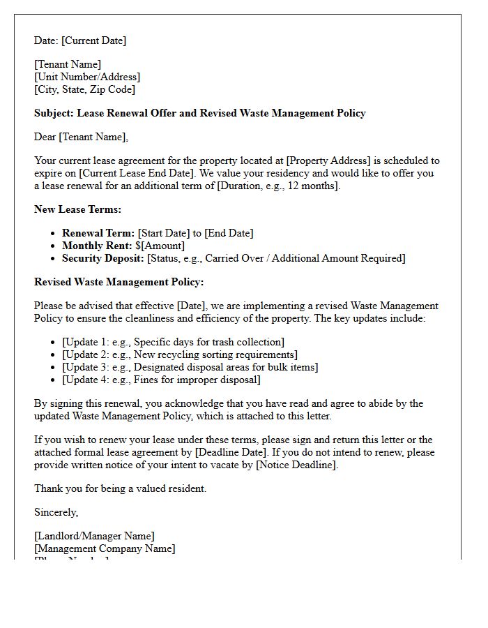 Lease Renewal Agreement With Revised Waste Management Policy Letter
