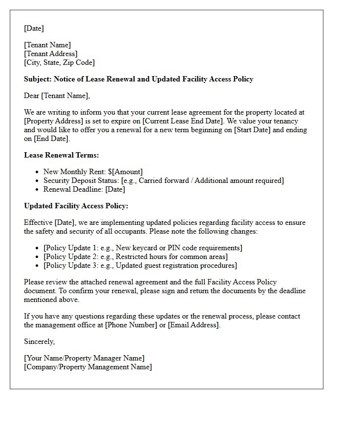 Lease Renewal Notice And Updated Facility Access Policy Letter