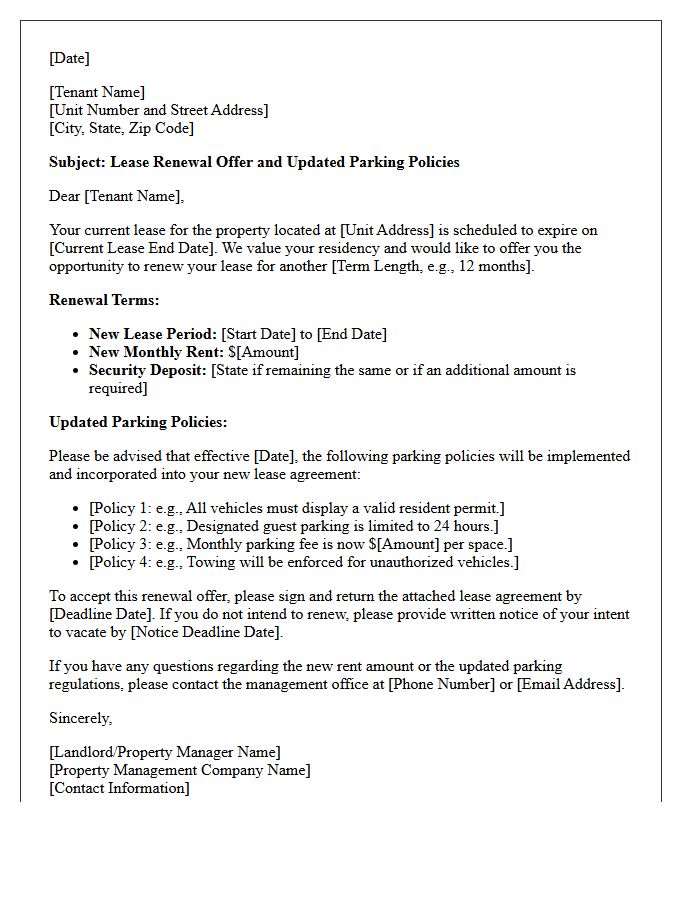 Lease Renewal Notice With Updated Parking Policies Letter