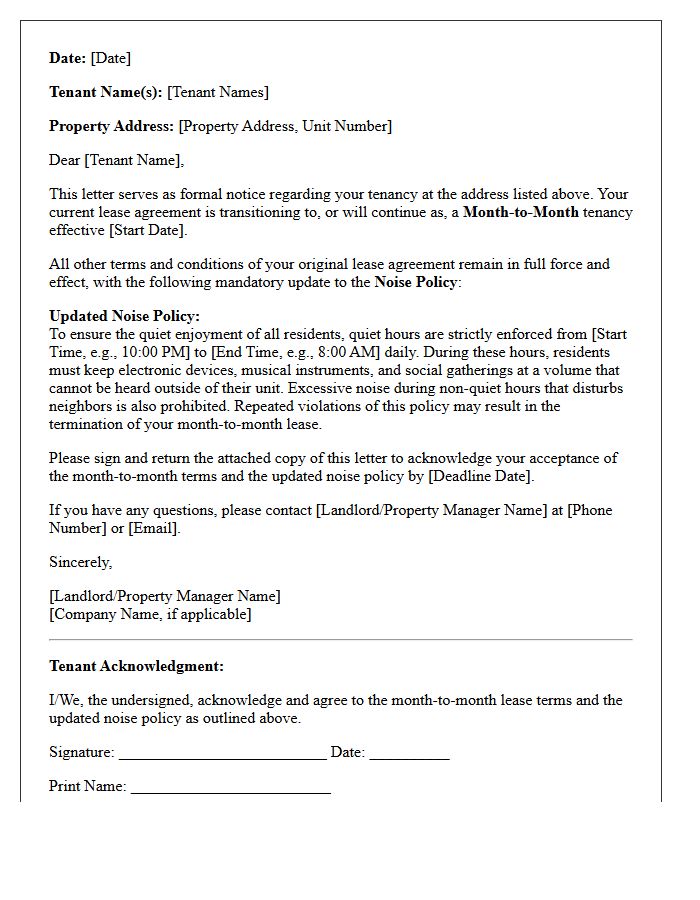 Month-To-Month Lease Renewal And Noise Policy Update Letter