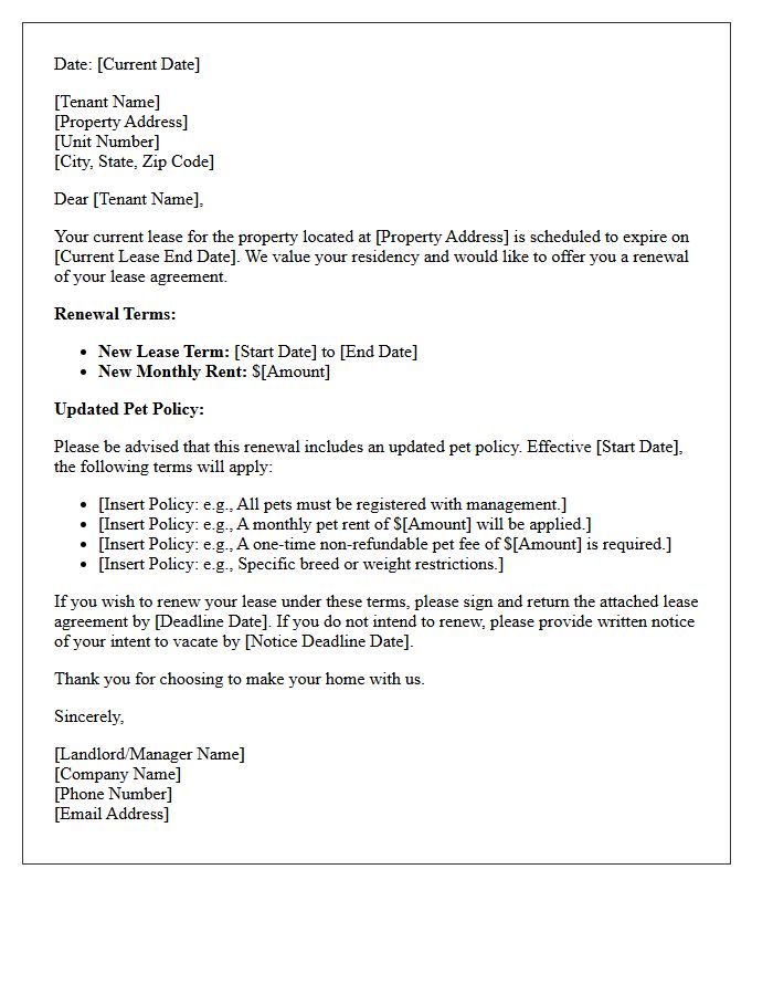 Residential Lease Renewal With New Pet Policy Letter