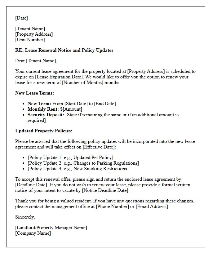 Standard Lease Renewal Notice With Updated Property Policies Letter