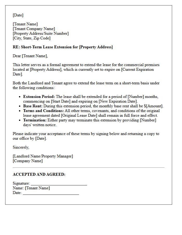 Commercial Property Short-Term Extension Lease Renewal Letter