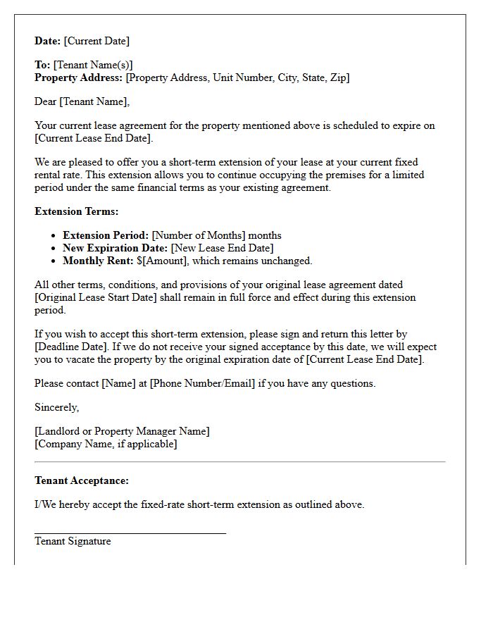 Fixed-Rate Short-Term Extension Lease Renewal Letter