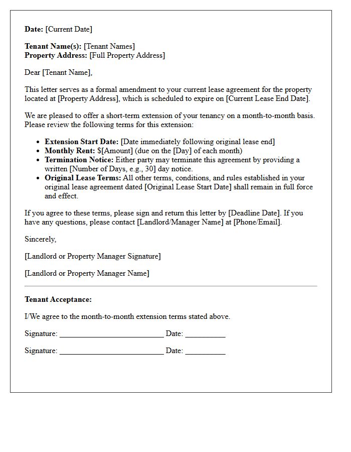 Month-To-Month Short-Term Extension Lease Renewal Letter