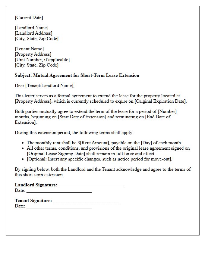 Mutual Agreement Short-Term Extension Lease Renewal Letter