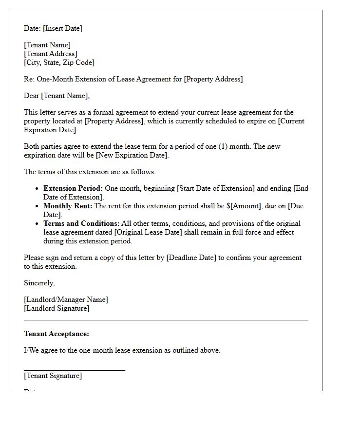 One-Month Short-Term Extension Lease Renewal Letter