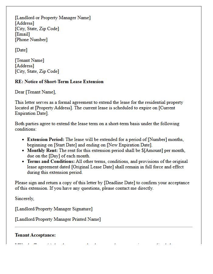 Residential Property Short-Term Extension Lease Renewal Letter