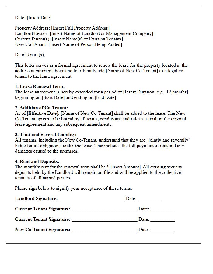 Co-Tenant Addition Lease Renewal Agreement Letter