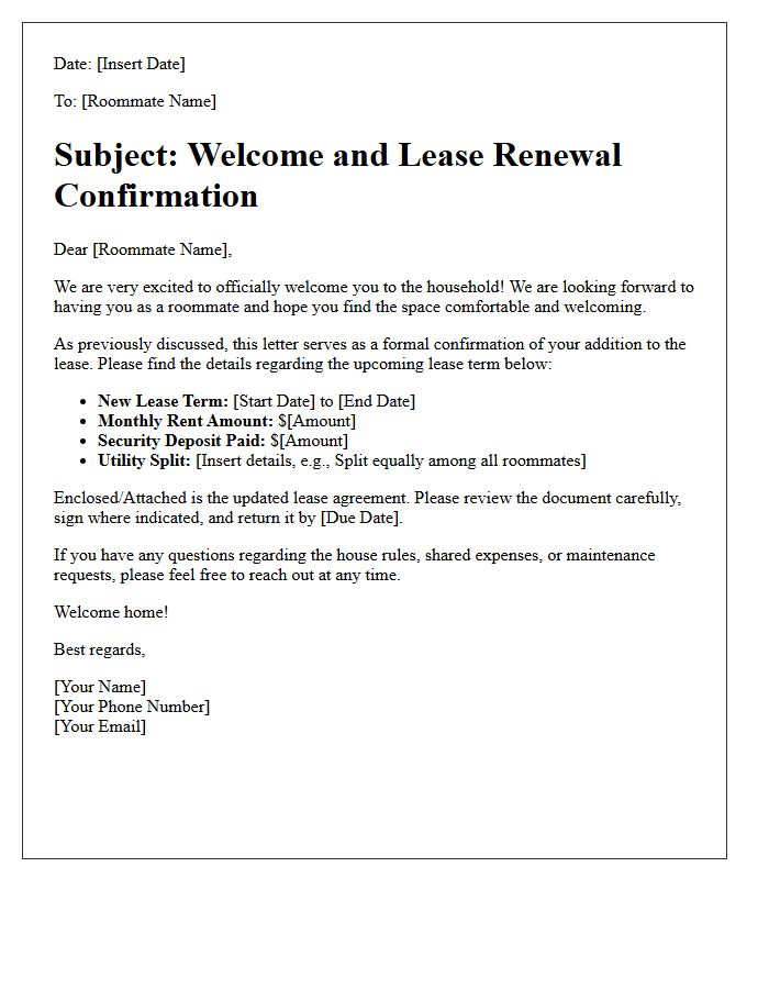New Roommate Welcome and Lease Renewal Letter