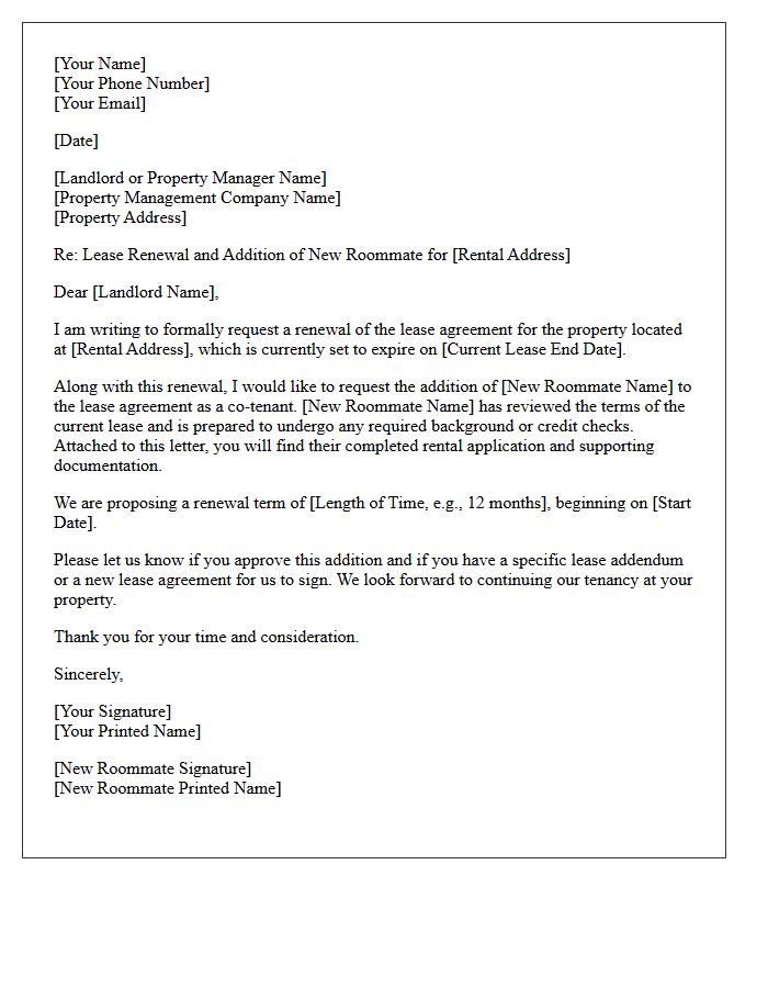 Roommate Addition Lease Renewal Addendum Cover Letter