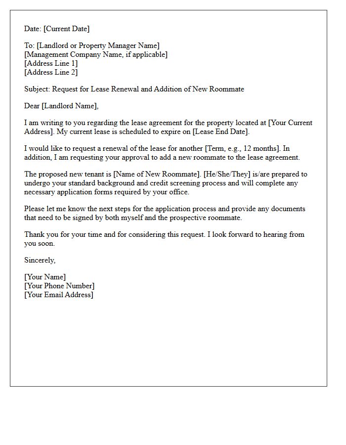 Roommate Addition Lease Renewal Application Request Letter