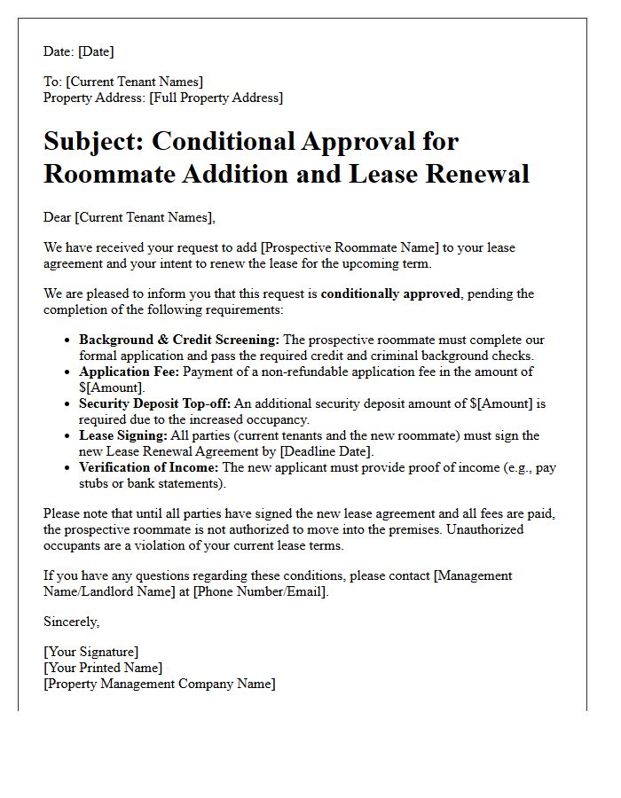 Roommate Addition Lease Renewal Conditional Approval Letter