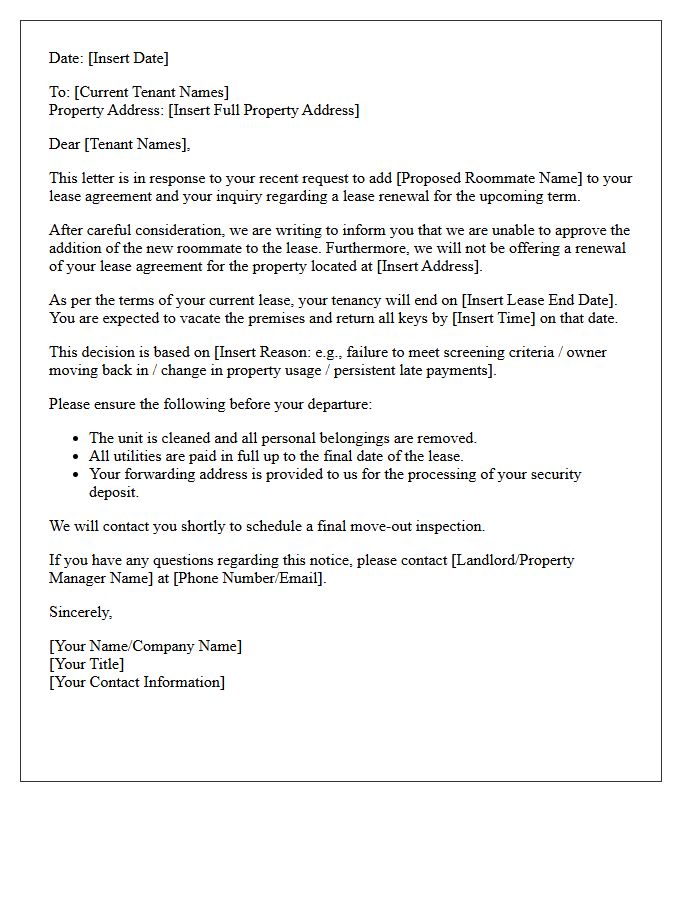 Roommate Addition Lease Renewal Denial Letter