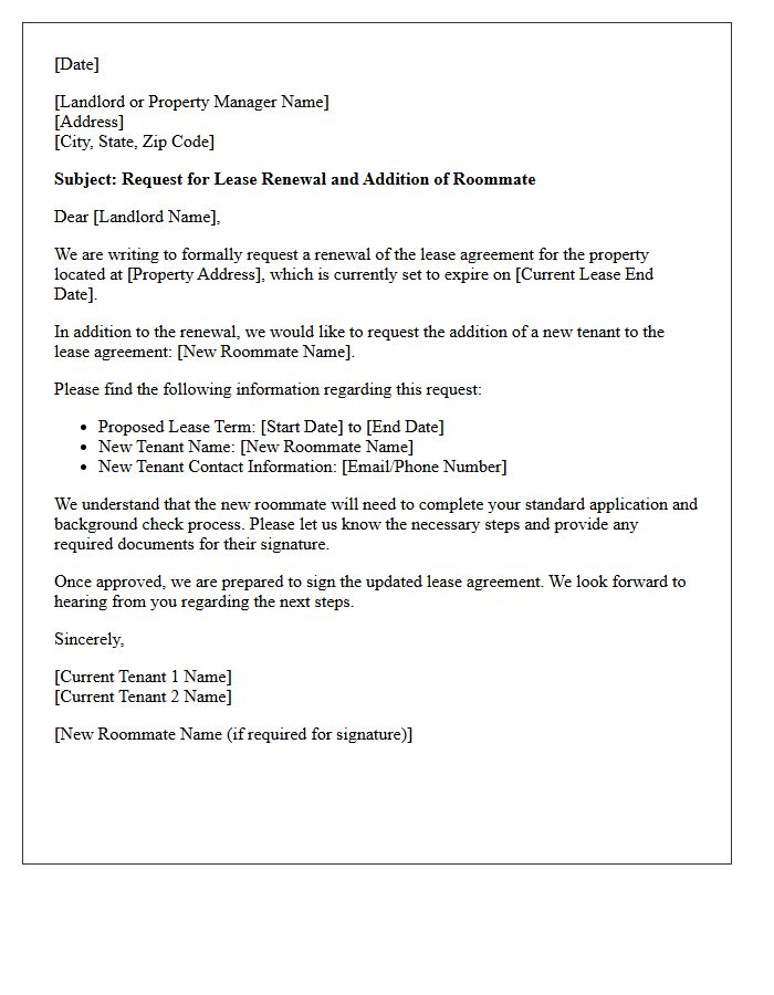 Roommate Addition Lease Renewal Signature Request Letter