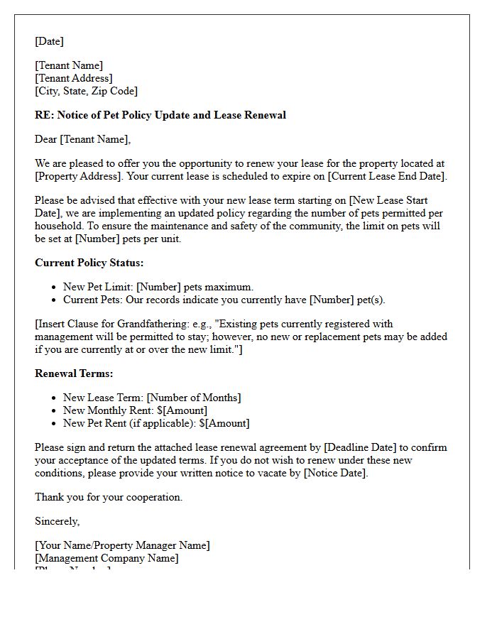 Limit On Number Of Pets Policy Update Lease Renewal Letter