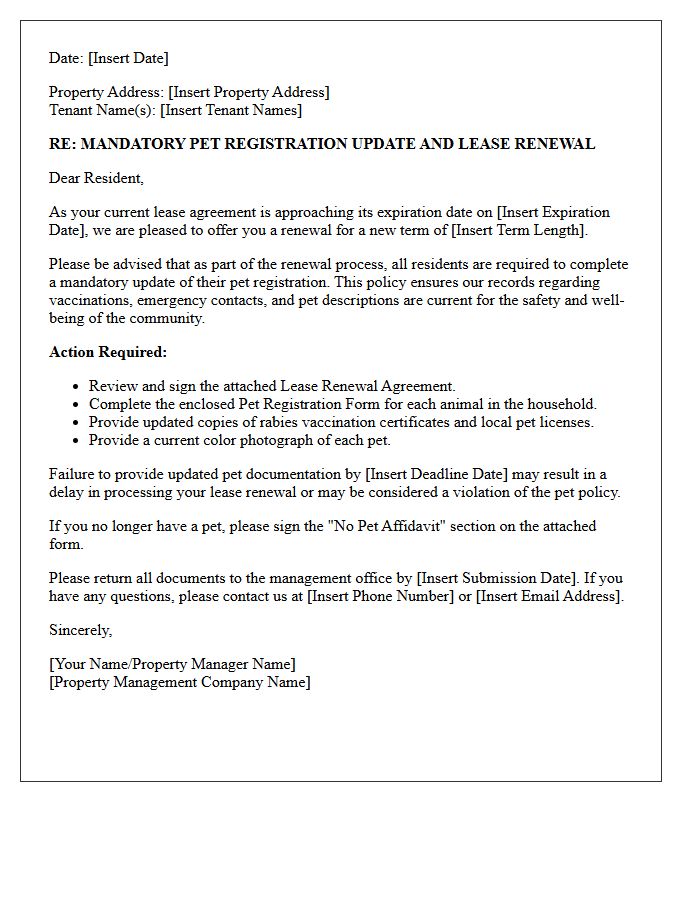 Mandatory Pet Registration Update Lease Renewal Letter