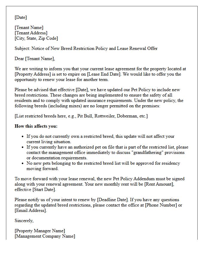 New Breed Restriction Policy Update Lease Renewal Letter