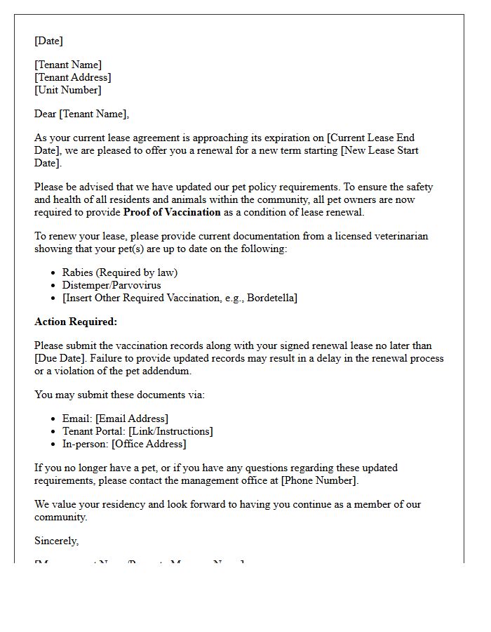 Proof Of Vaccination Pet Policy Update Lease Renewal Letter
